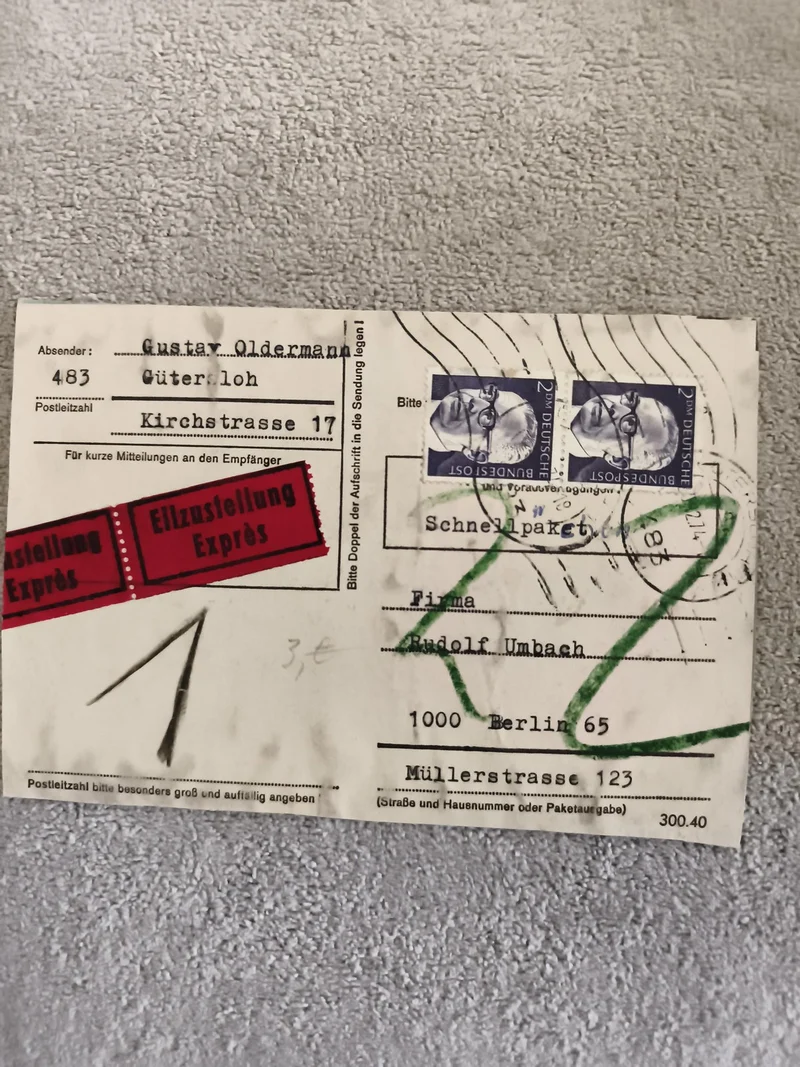 Lettre expresse Allemagne timbres Deutsche Bundespost Schnellpaket étiquette Exp
