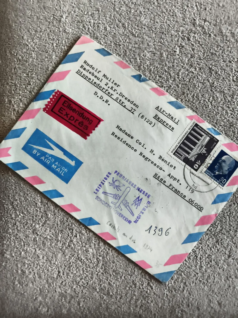 Lettre aérienne DDR Express Eilsendung Leipzig Messe Nice affranchie philatélie