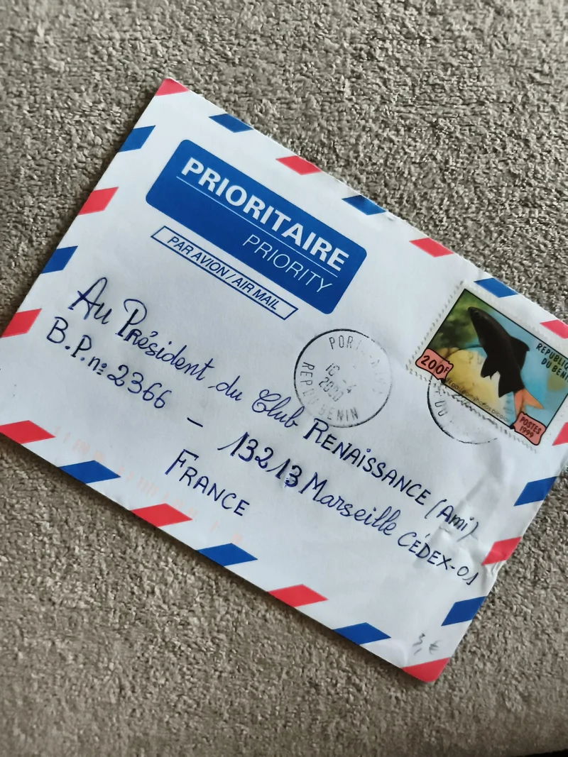 Lettre affranchie Benin 200f requin enveloppe prioritaire Par Avion Marseille ph