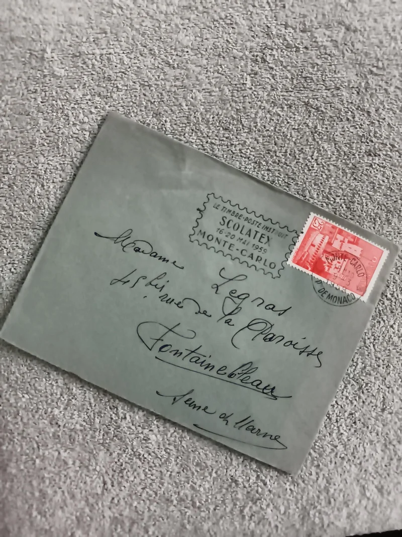 Lettre affranchie Monaco 1959 cachet Scolatex timbre rouge philatélie