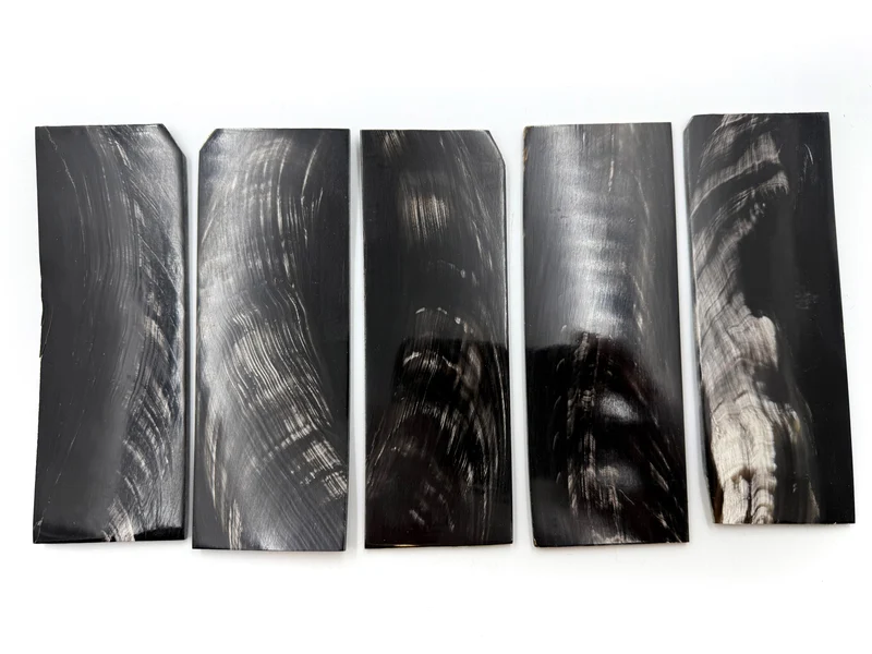 Straight Razor Scale Plate/Blank 160mm x 60mm (6.3in. x 2.3in.) x 3mm - Black with White Streaks Buffalo Horn