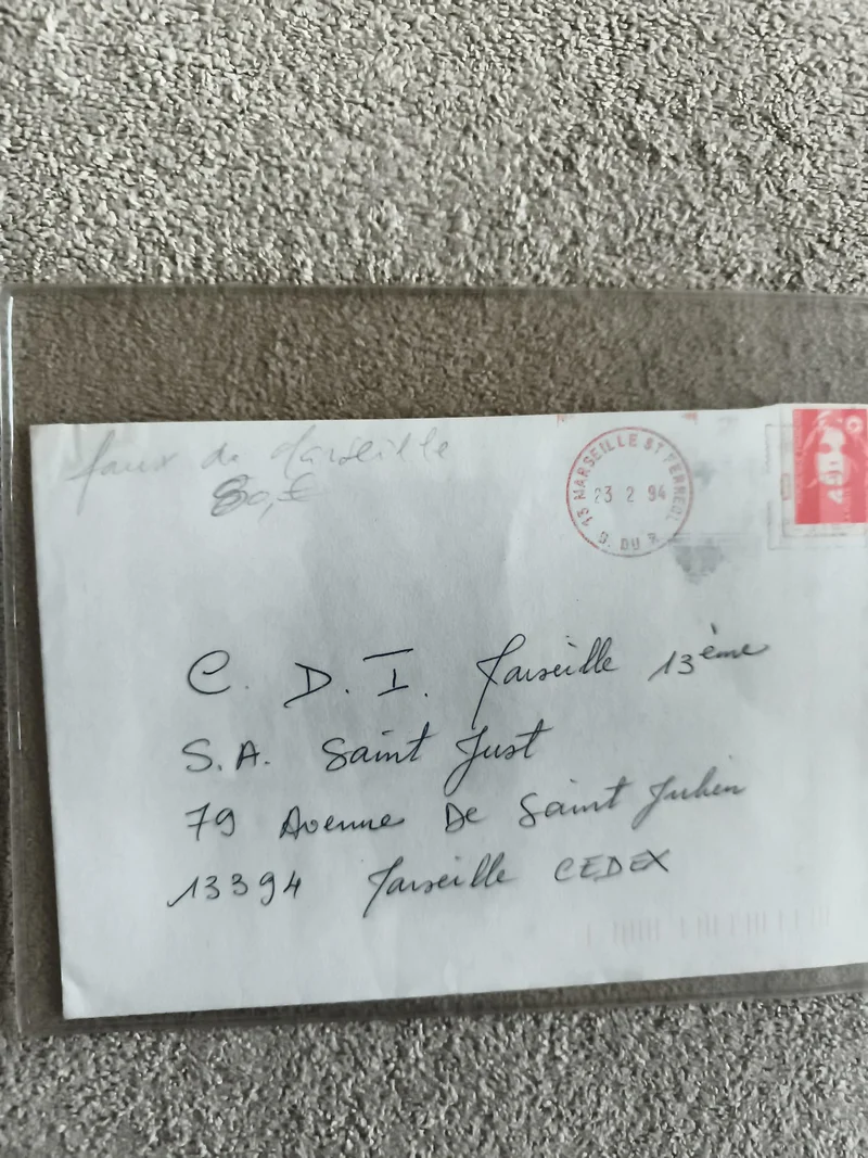Lettre oblitérée France 1994 Marianne rouge Marseille philatélie