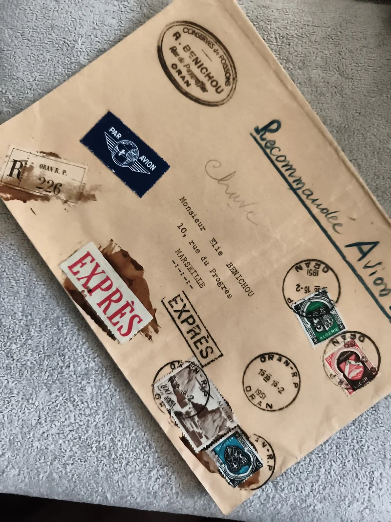 Lettre recommandée avion Oran Marseille 1951 Algérie affranchissement exprès phi