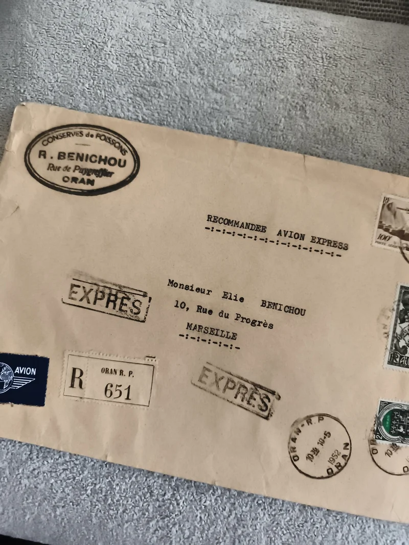 Lettre recommandée avion express Oran Marseille timbres expédiée 1939 philatélie