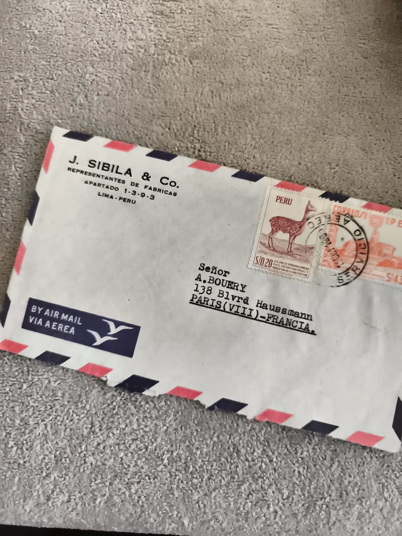 Lettre avion affranchie Pérou 1960s, timbres animaux, enveloppe J. Sibila & Co