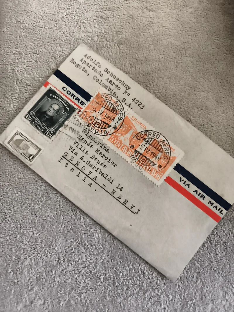 Lettre affranchie Colombie 1950s timbres poste avion CORREO aéropostale philatél