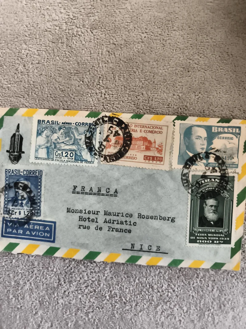 Lettre affranchie Brésil Nice 1948 timbres aériens commémoratifs philatélie
