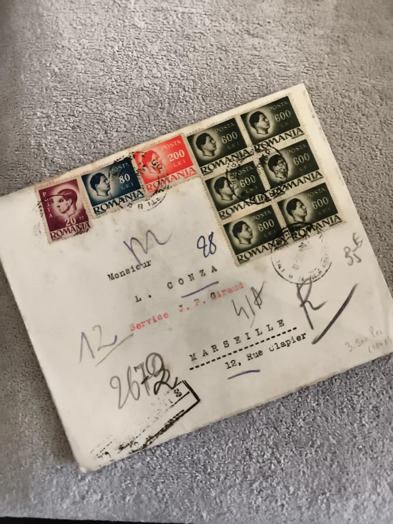 Lettre affranchie Roumanie timbres 20-600 Lei, oblitérée, Marseille philatélie