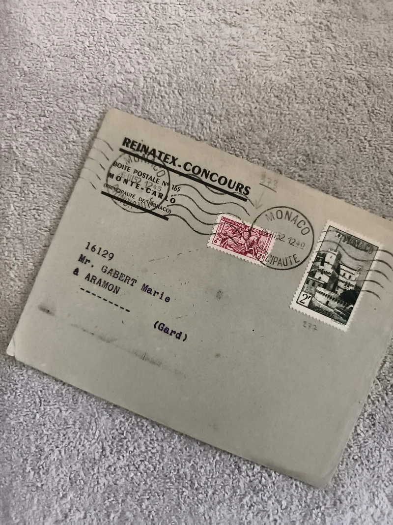 Lettre affranchie Monaco concours Reinatex, timbres 1949, oblitération Monte-Car