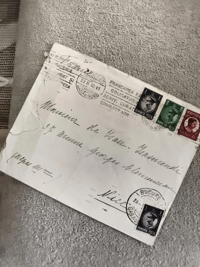 Lettre affranchie Roumanie 1932 timbres poste philatélie cachets Bucarest