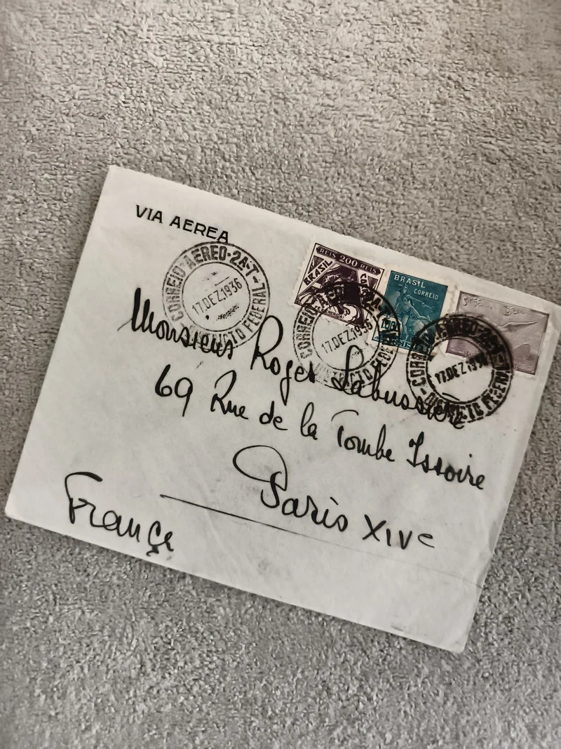 Lettre affranchie Brésil 1936 timbres oblitérés aviation philatélie Paris