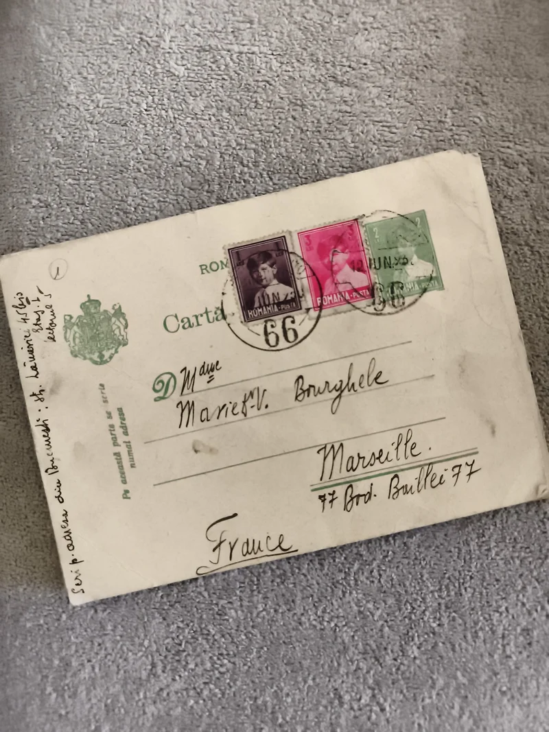 Carte postale affranchie Roumanie timbres 1930s oblitérés Marseille philatélie