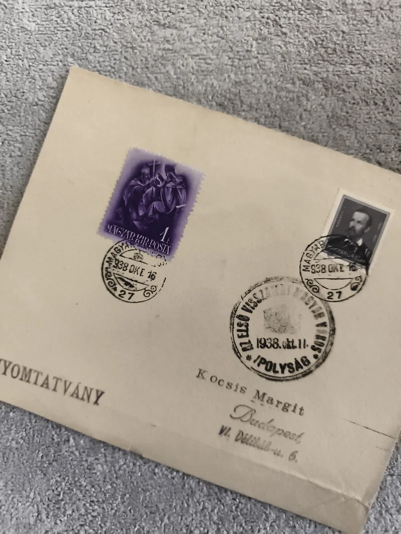 Lettre affranchie Hongrie 1938 timbres Magyar Kir Posta oblitérés philatélie