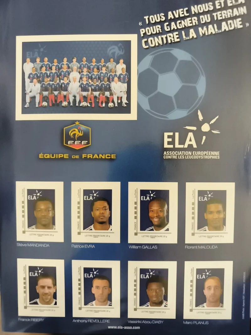 Feuillet timbres Equipe de France ELA La Poste football philatélie FFF