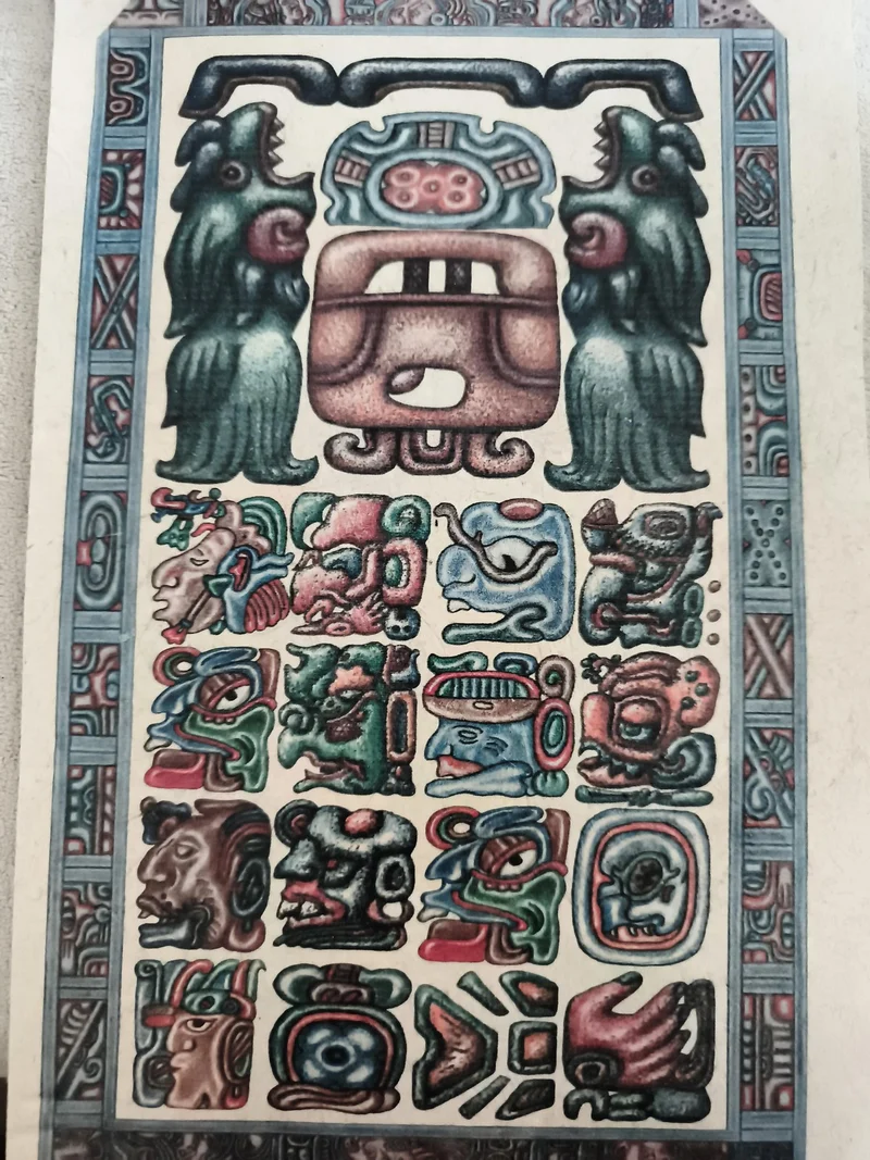 Carte postale art maya glyphes colorés Philatélie décoration