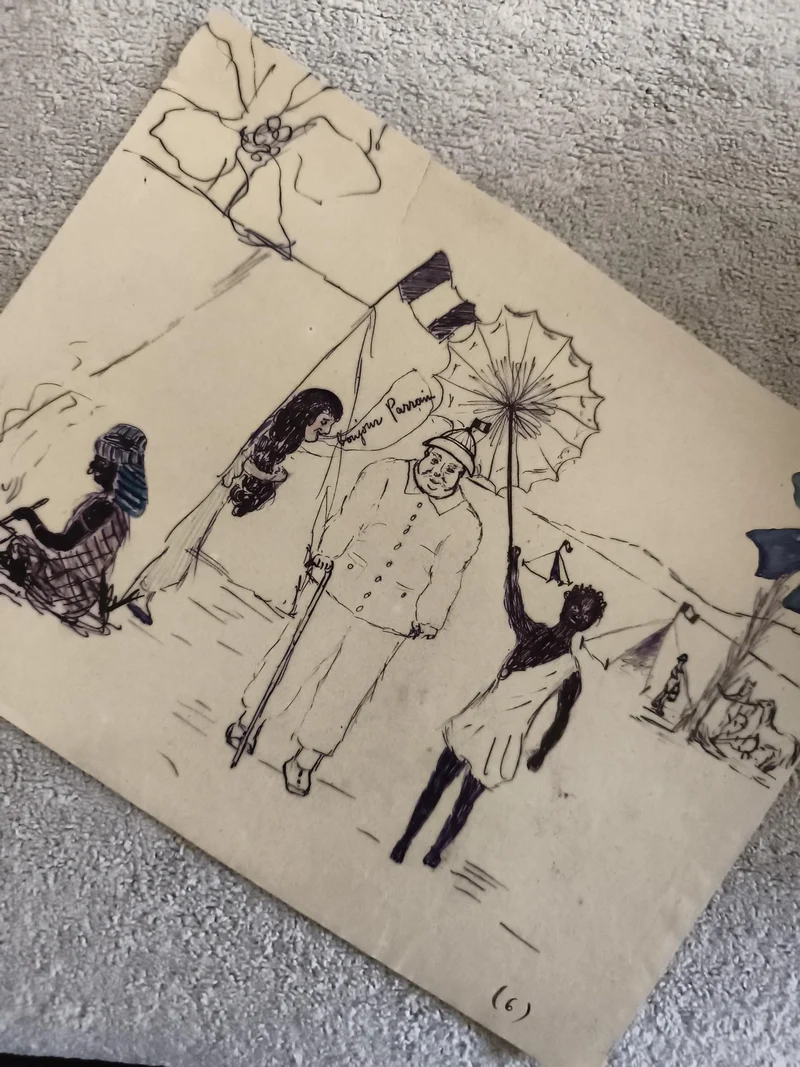 CPA illustrée scène coloniale drapeau France dessin plume (6) humour