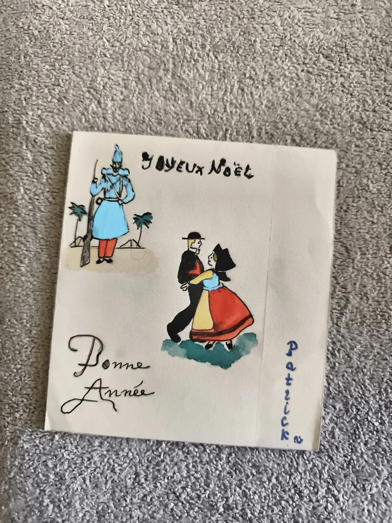 CPA Joyeux Noël Bonne Année illustration folklorique manuscrite