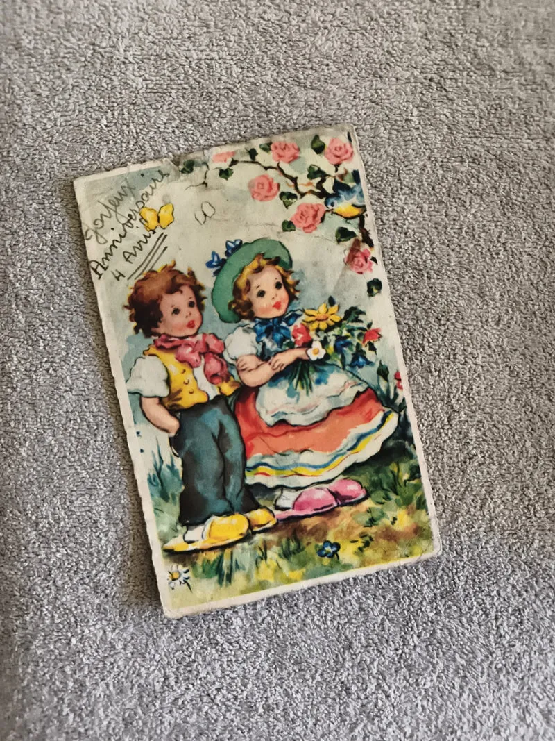 Carte postale illustrée enfants fleurs CPA anniversaire