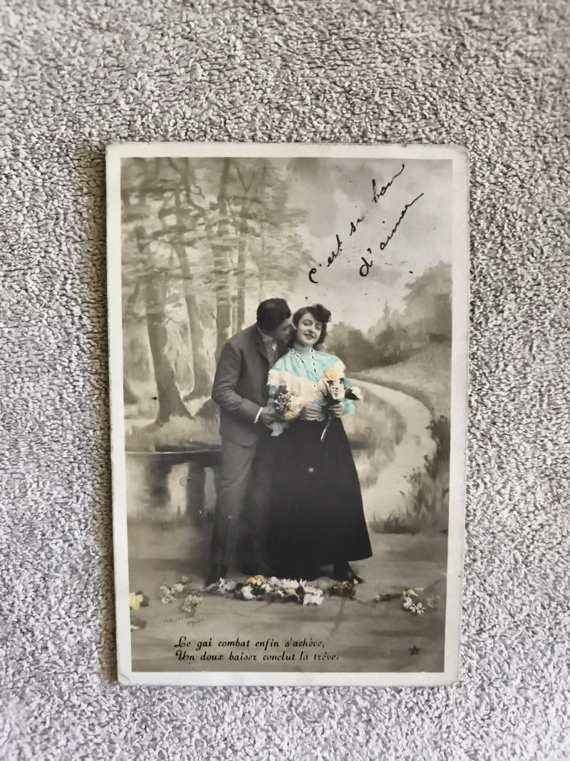 CPA carte postale ancienne romantique couple colorisée début XXe