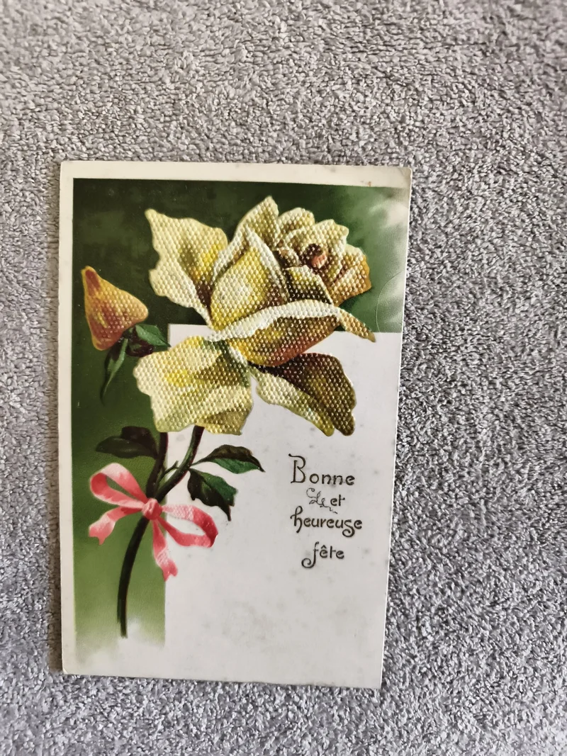 Carte postale illustrée rose jaune Bonne fête CPA fleuri ruban