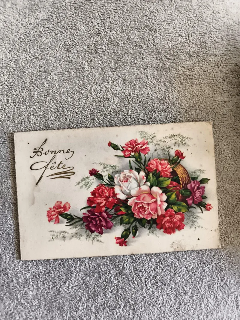 Carte postale Bonne Fête fleurs panier illustration couleur CPA