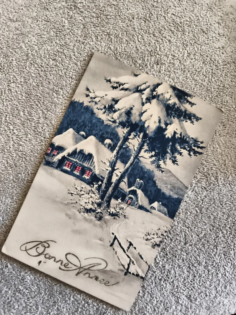 Carte postale illustrée Bonne Année hiver neige village CPA