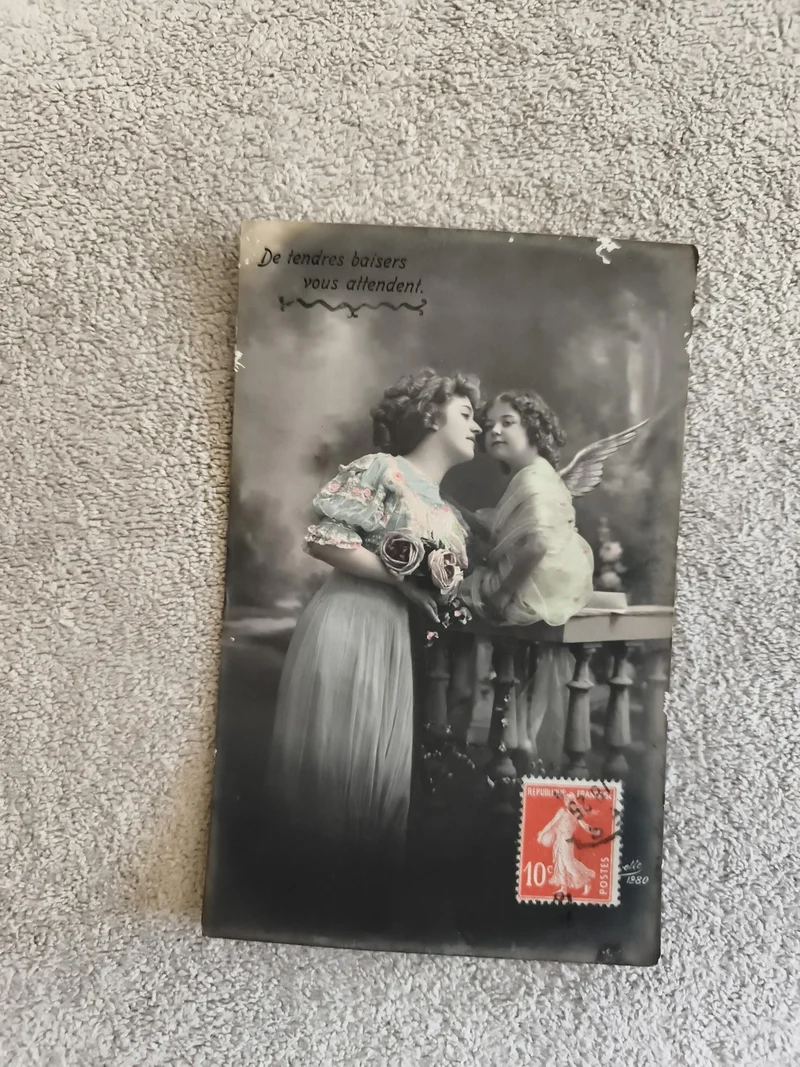 CPA sentimentale début 1900 femme ange timbre Semeuse 10c France