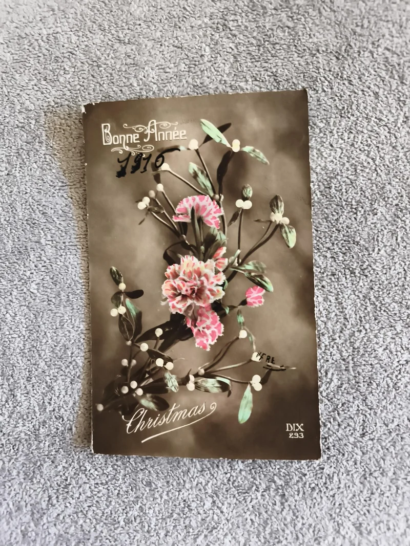 CPA Bonne Année 1916 fleurs gui DIX 293 carte postale ancienne Christmas