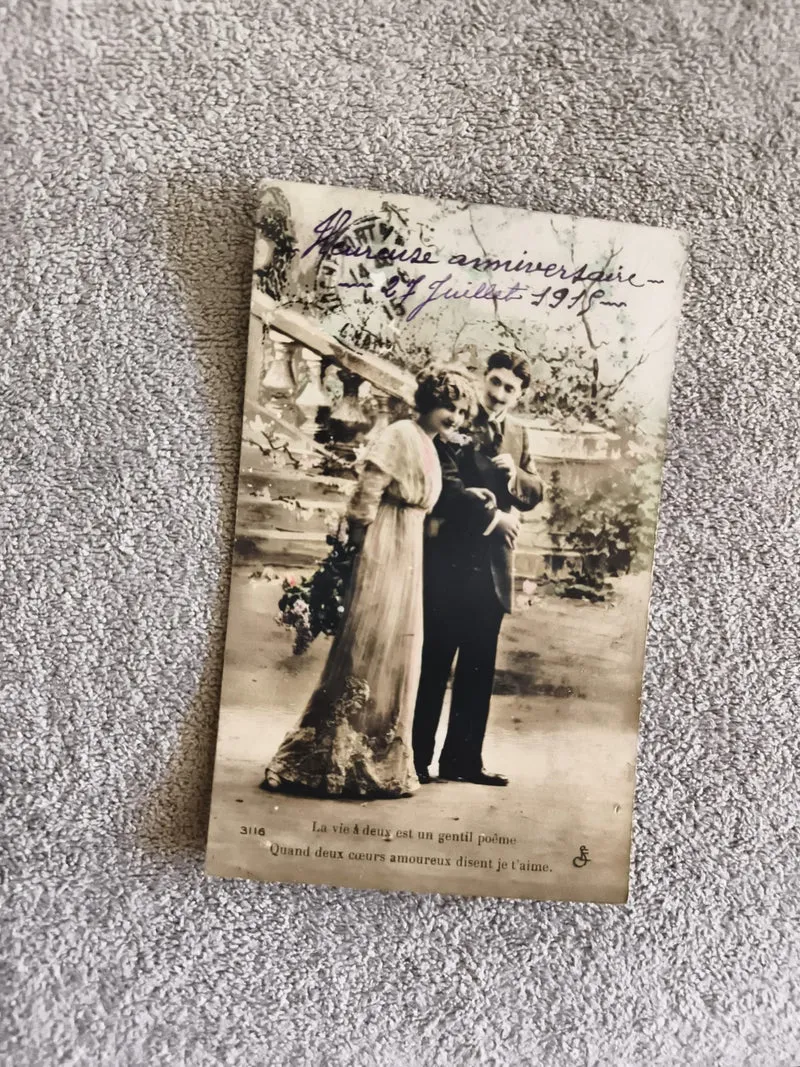 CPA romantique couple 1912, photo ancienne colorisée, message manuscrit