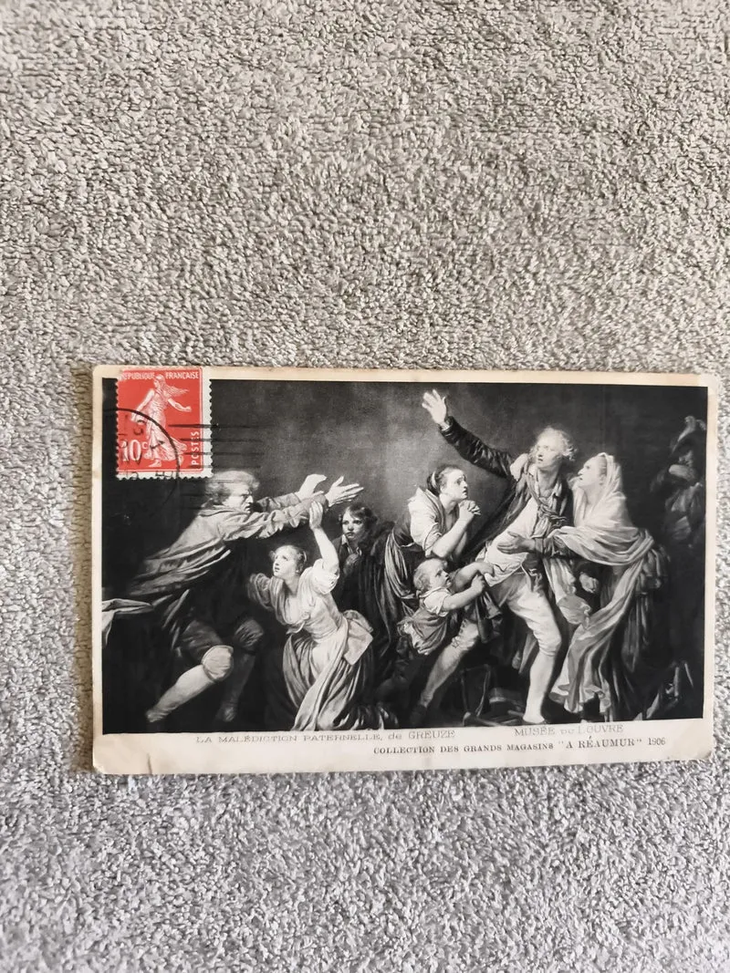 Carte postale CPA La malédiction paternelle Greuze Musée du Louvre 1906