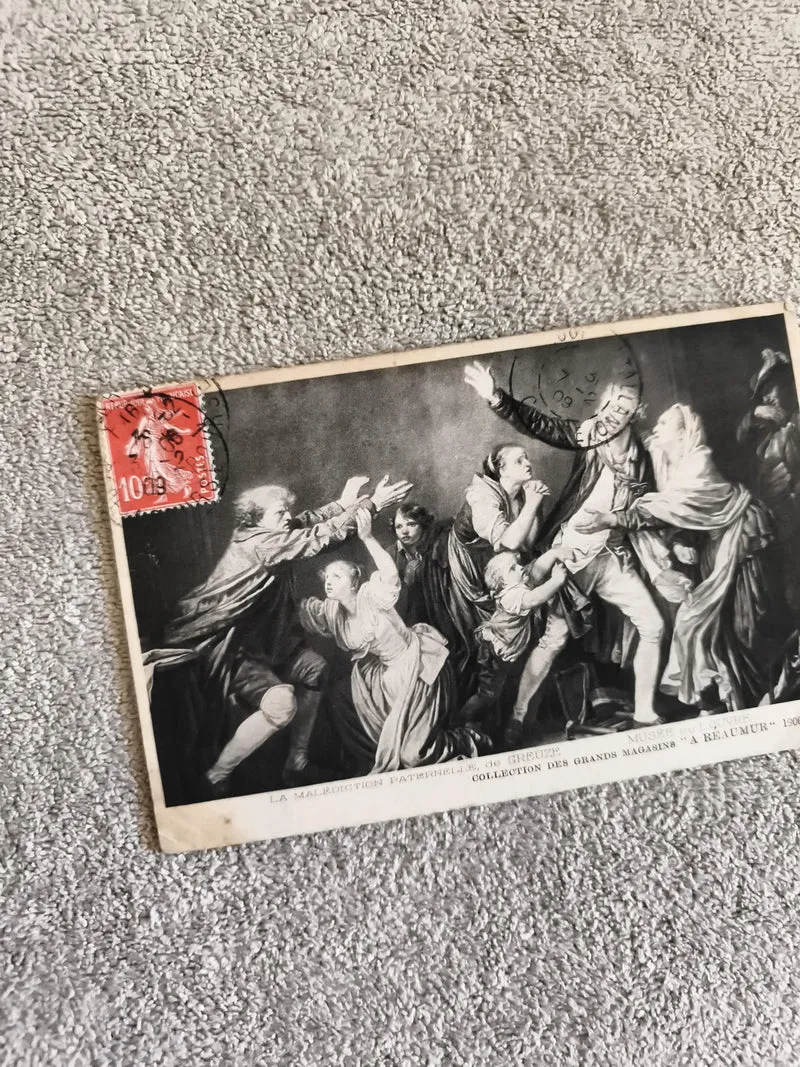 Carte postale CPA La Malédiction paternelle Greuze Louvre affranchie