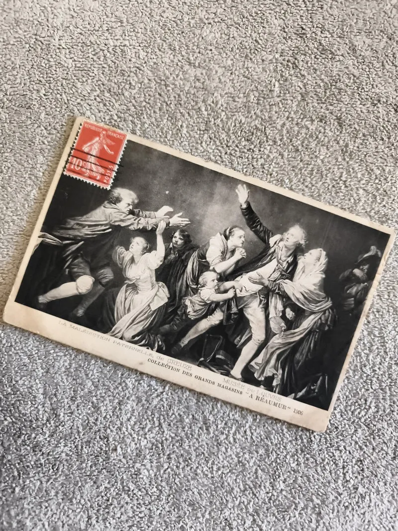 CPA illustrée La Malédiction Paternelle Greuze Musée du Louvre timbre 10c France
