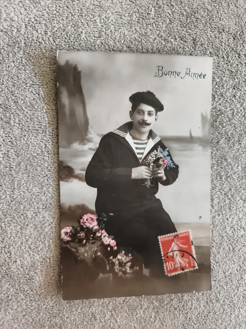 Carte postale ancienne Bonne Année marin, timbre 10c, CPA France