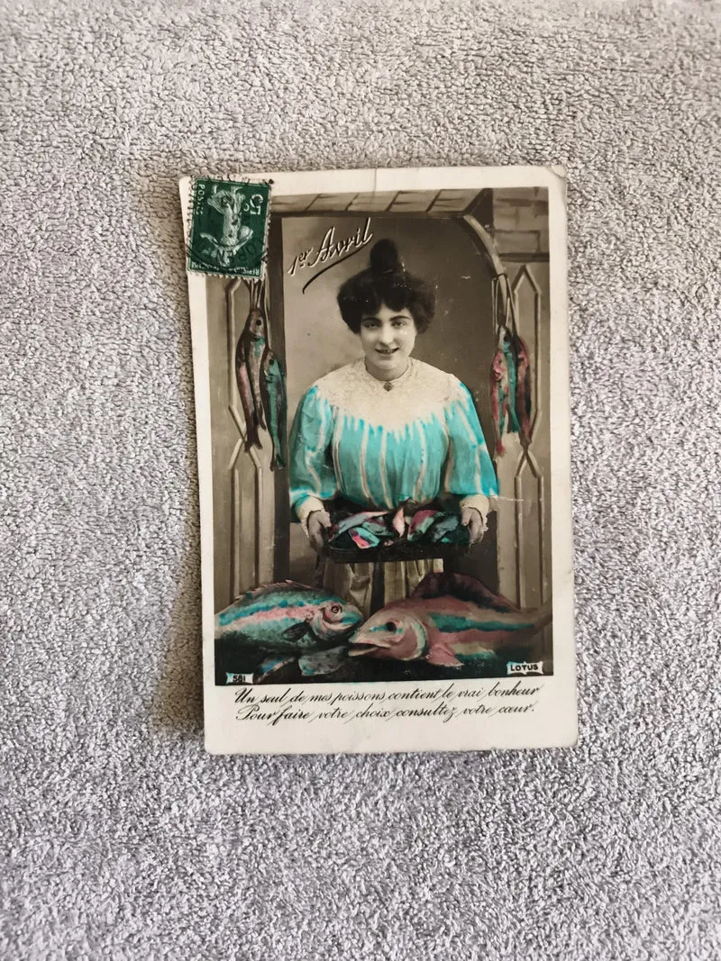 Carte postale CPA 1er Avril poisson d'avril humoristique colorisée