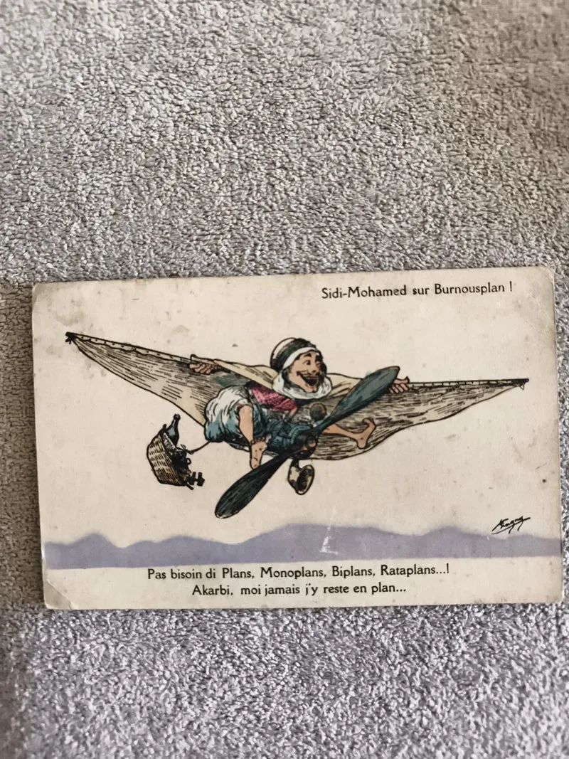CPA illustrée Sidi-Mohamed Burnousplan aviation humour début XXe