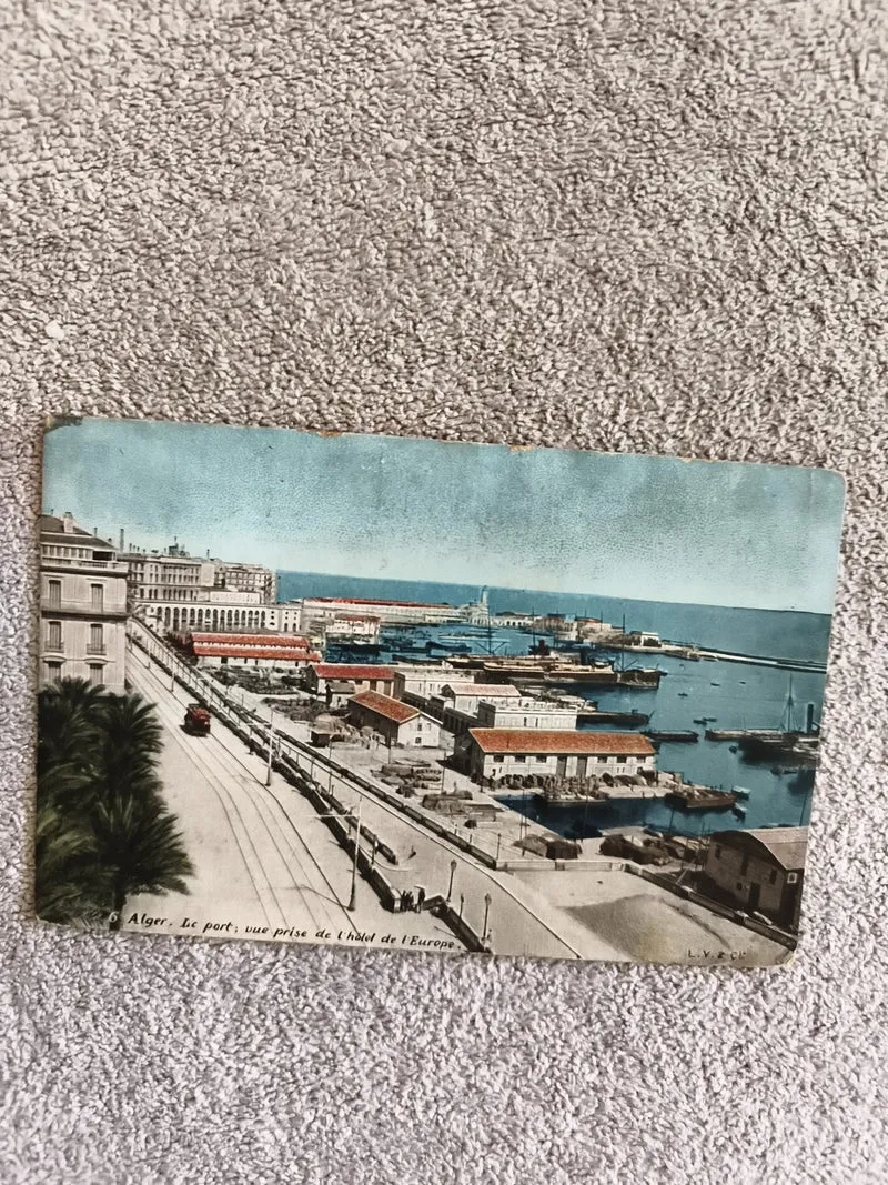 CPA Alger le port vue Hôtel de l'Europe tramway colorisée début XXe