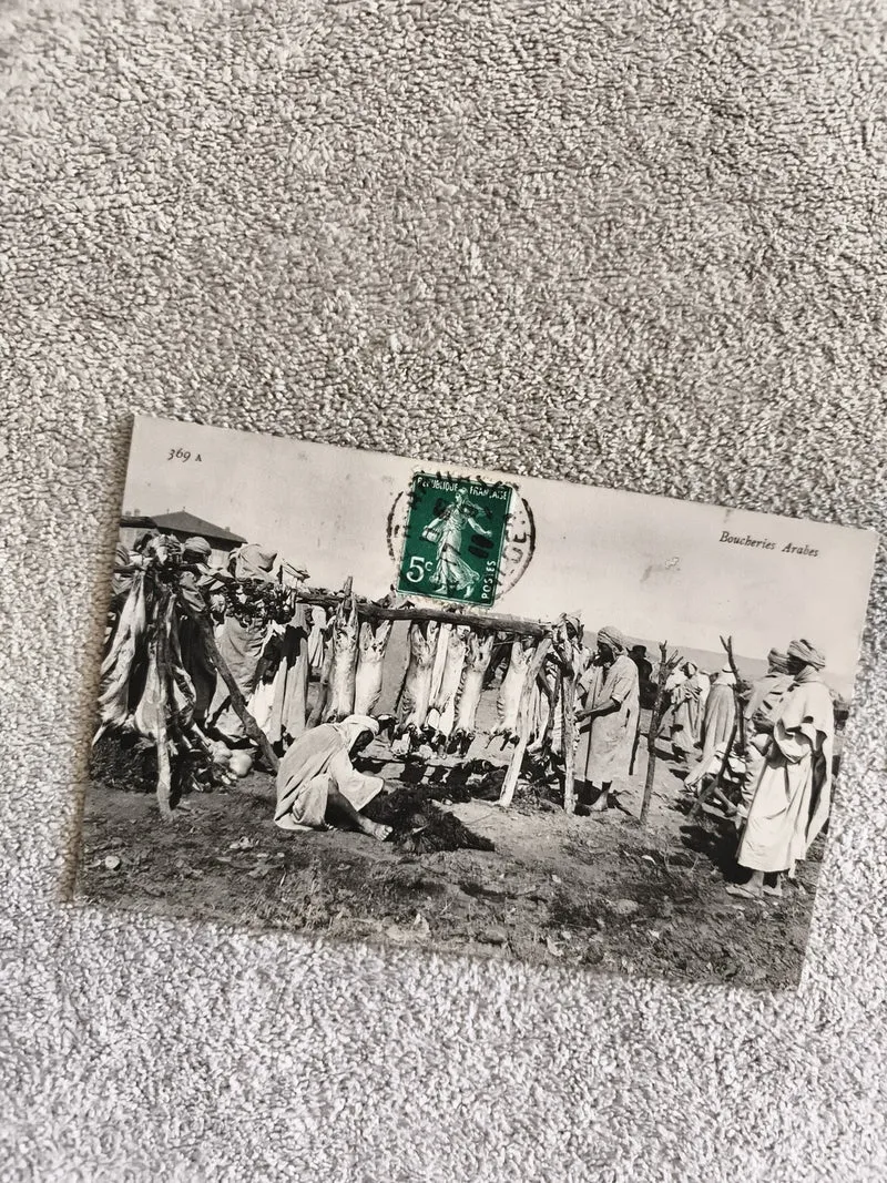 CPA Boucheries Arabes Afrique du Nord photo animée timbre 5c type Semeuse