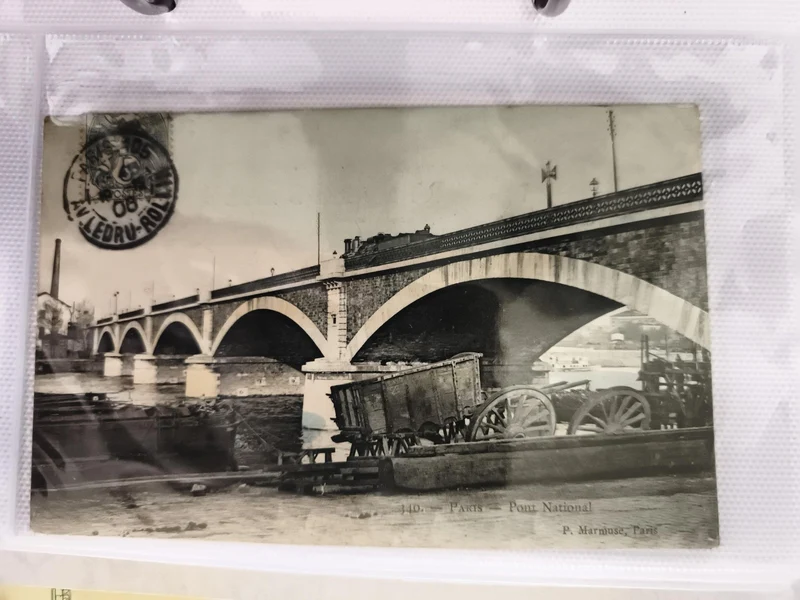 CPA Paris Pont National P. Marmuse charrette timbre 1908 photo ancienne