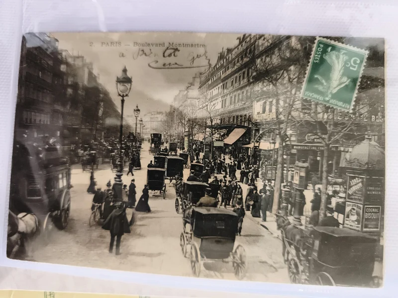 CPA Paris Boulevard Montmartre attelage timbre 5c France carte postale photo