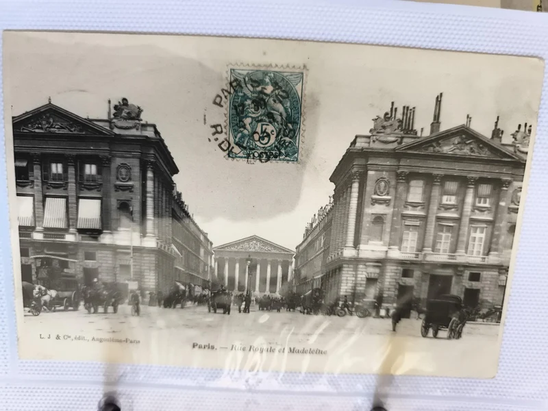 Carte postale CPA Paris Rue Royale Madeleine L.J & Cie timbre 5c architecture