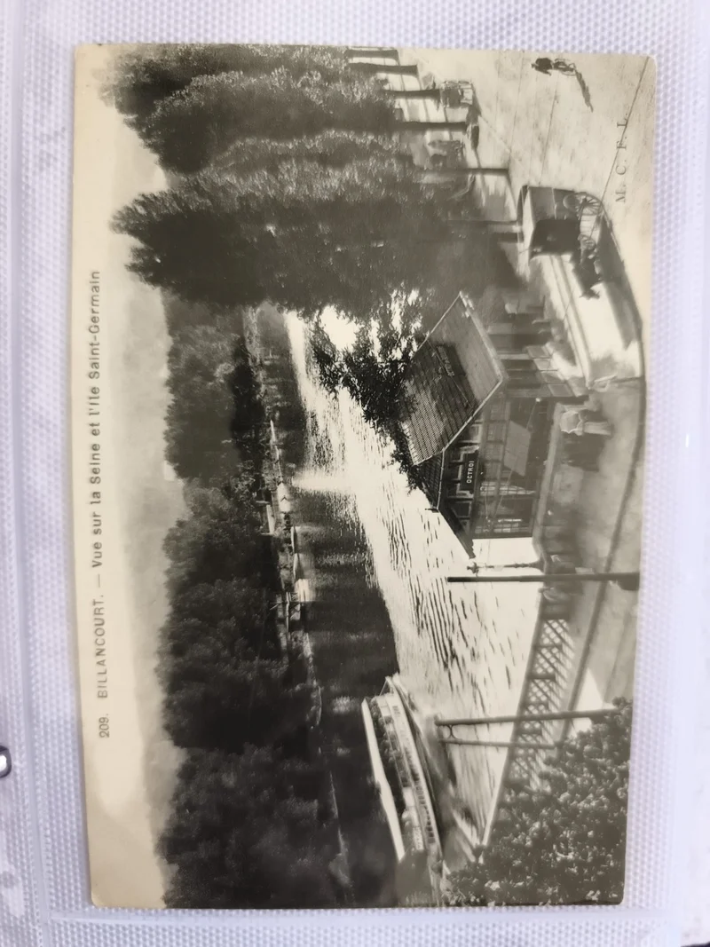 CPA Billancourt vue Seine île Saint-Germain bateau tramway