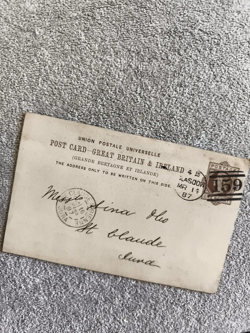 Carte postale CPA GB Ireland 1887 oblitérée timbre 15d St Claude Jura