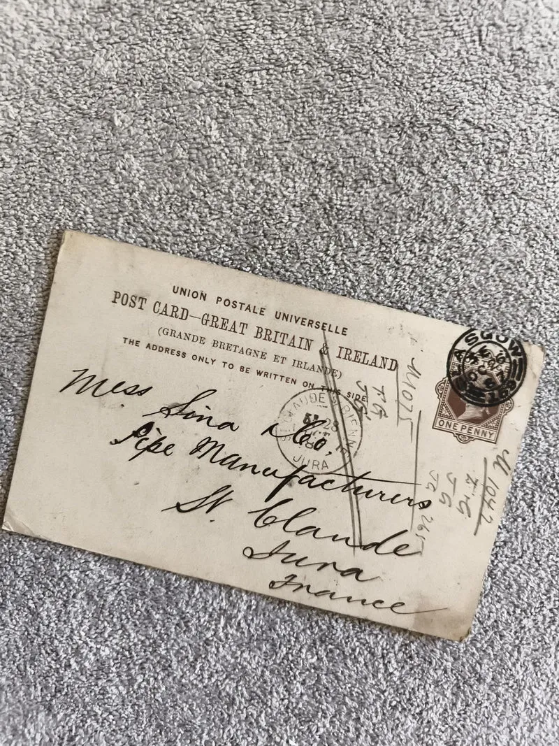 CPA ancienne Angleterre 1d Victoria postée Jura France écriture manuscrite