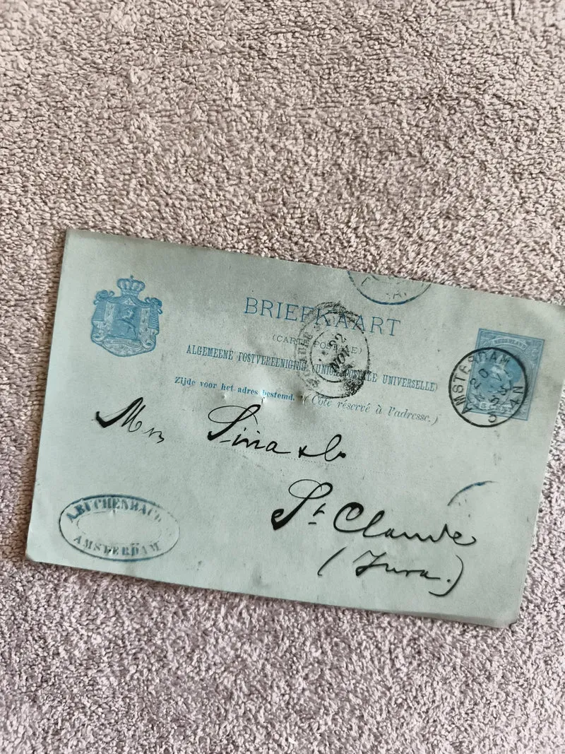 CPA Briefkaart Pays-Bas blason Amsterdam timbre oblitéré XIXe bleu