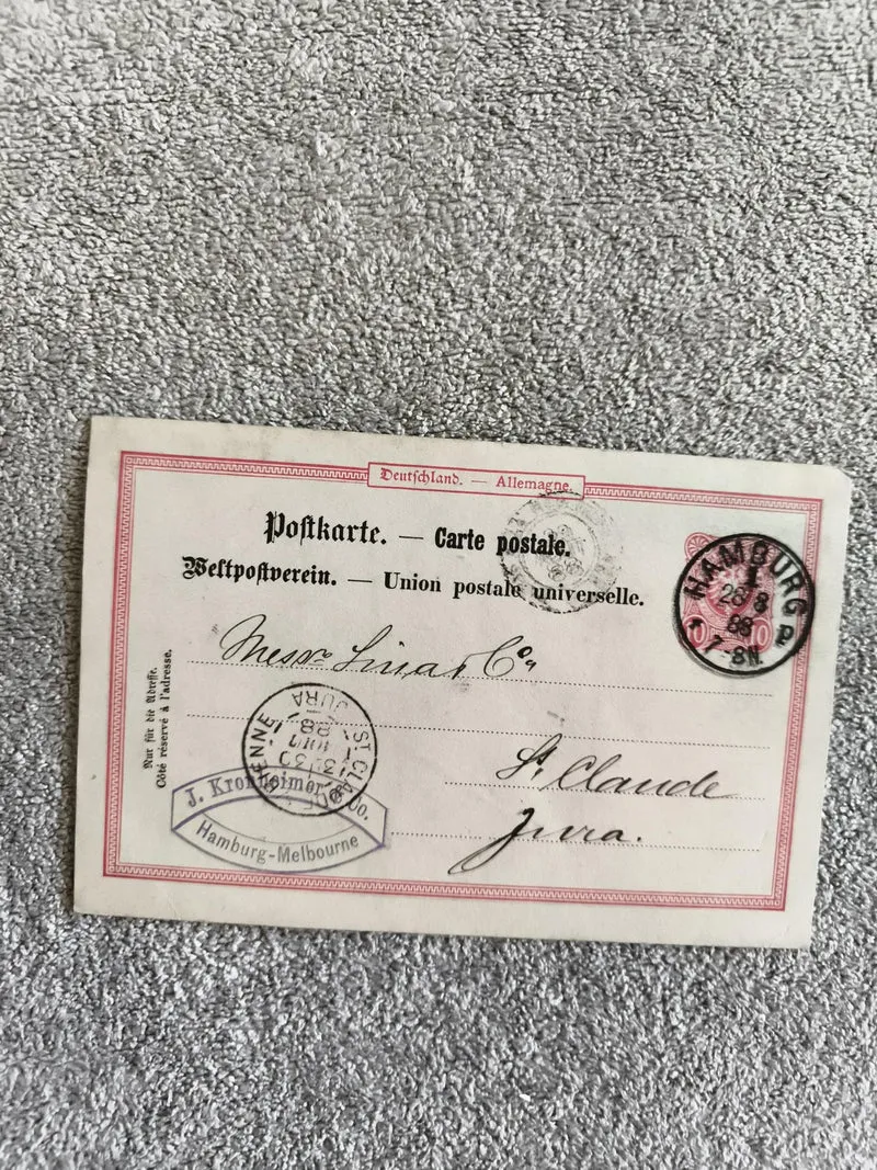 CPA Allemagne Hamburg 1880 oblitérée timbre rouge St Claude Jura