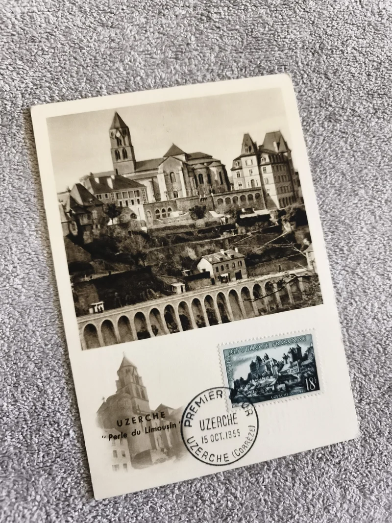 Carte Premier Jour Uzerche 1955 timbre 18F Limousin Corrèze philatélie