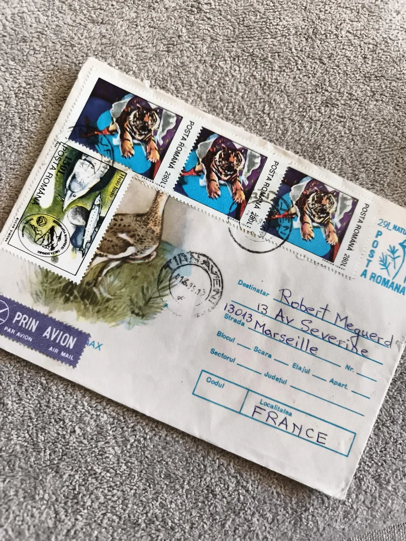 Lettre affranchie Roumanie timbres animaux Poste Română philatélie Marseille