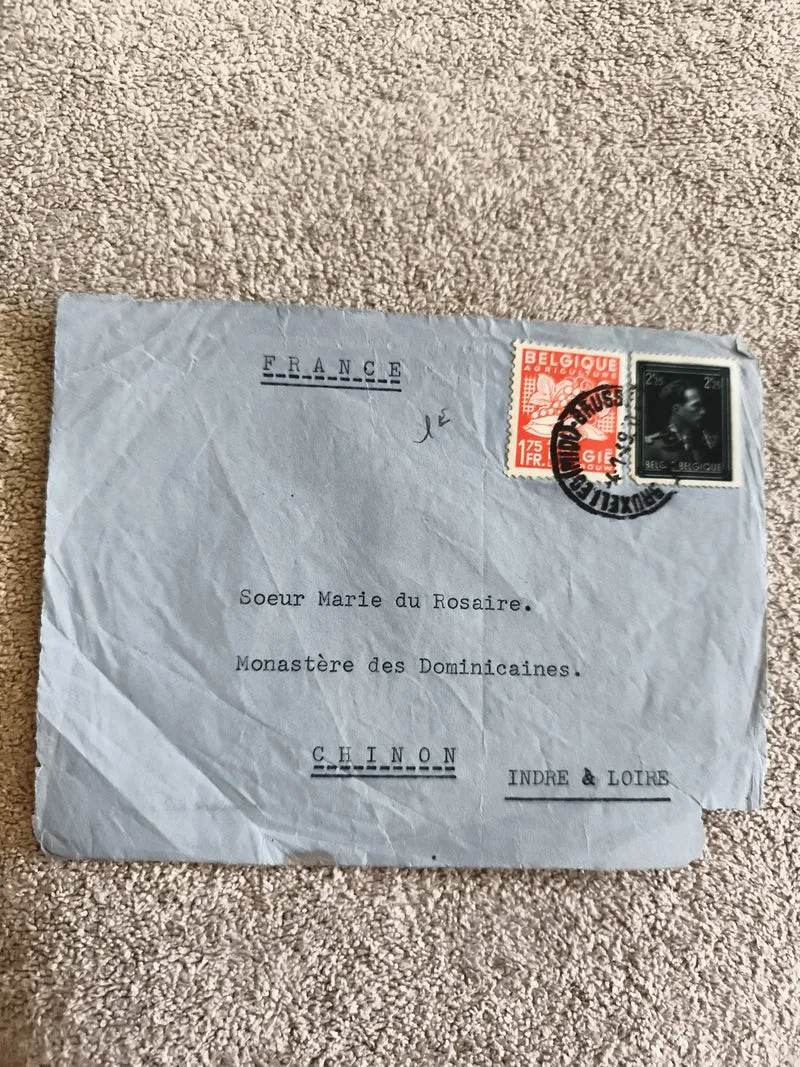 Lettre Belgique affranchie timbres 1,75F 2,25F Soeur Marie du Rosaire Chinon