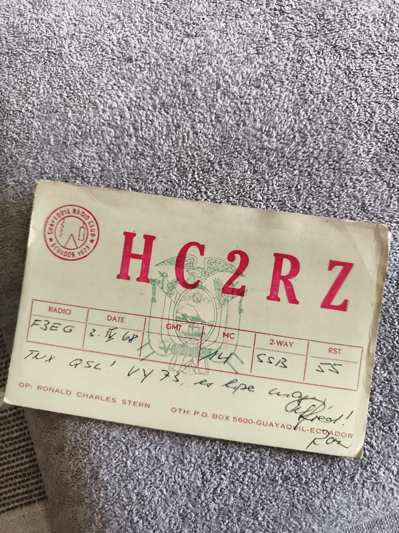 Carte QSL radio amateur HC2RZ Équateur 1968 Guayaquil ancienne radio