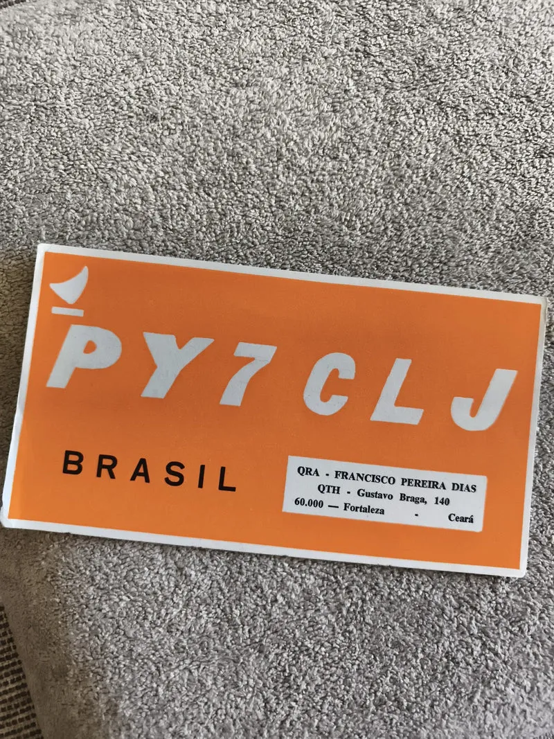 Carte QSL radioamateur PY7CLJ Brésil vintage orange Fortaleza